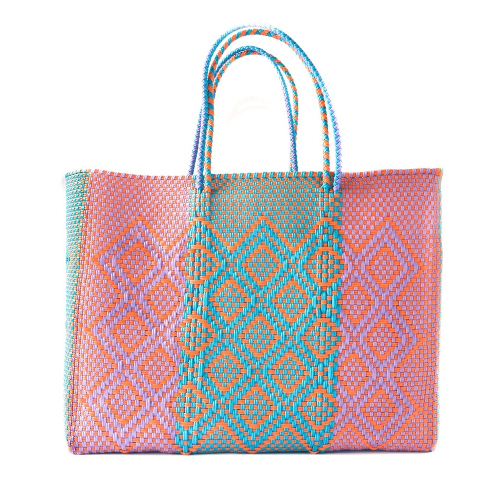 Tin Marin Brand Sunset Woven Super Tote Bag Blue Pink Handwoven Beach Mexico
